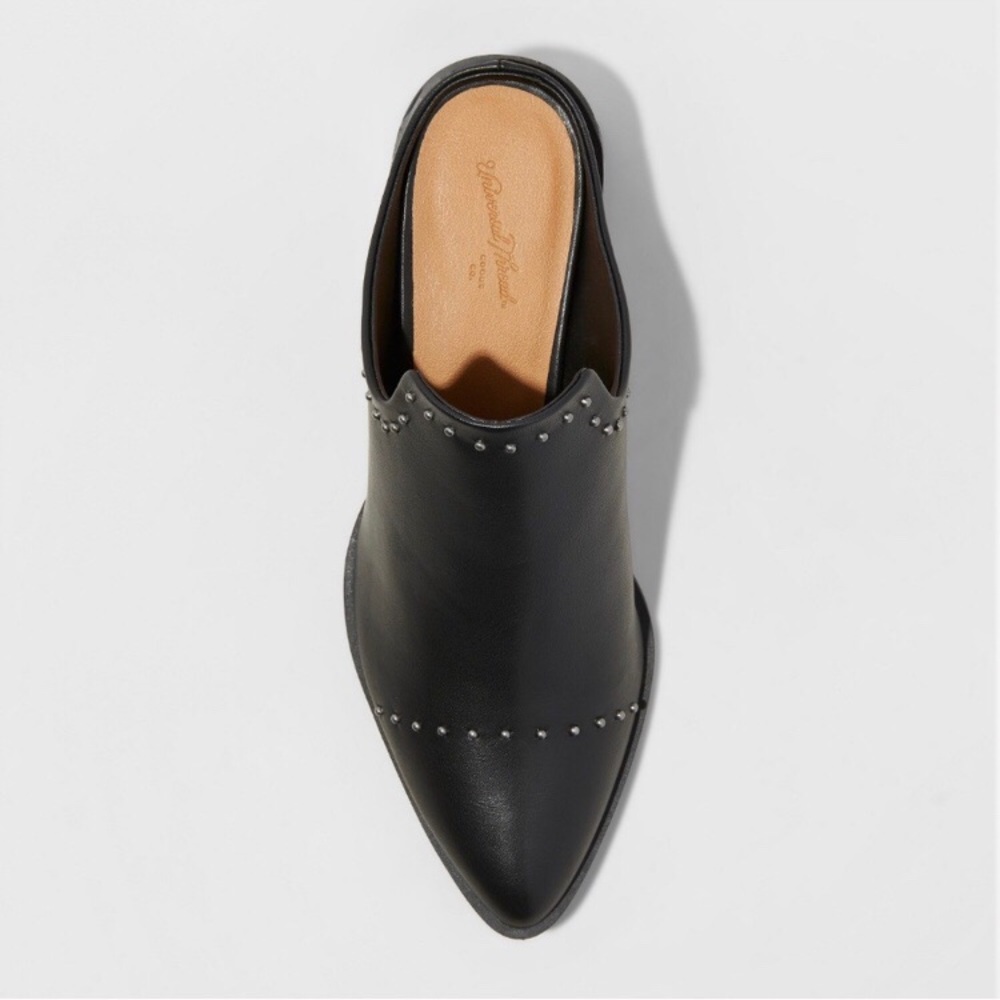 NWT Crista Black Studded Pointed Toe Heeled Mules - Picture 2 of 6